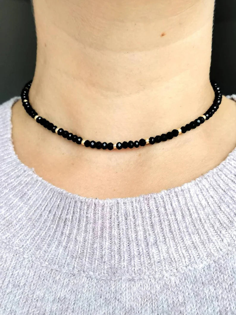 Glasperlen Choker schwarz