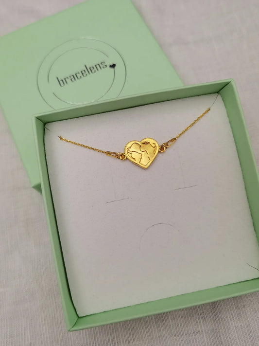 Goldenes Herz Weltkarte Armband in mintgrüner bracelens Schmuckschachtel