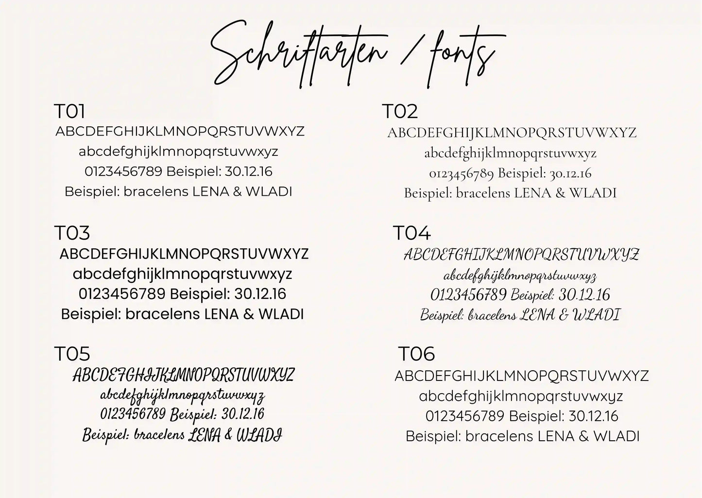 Auswahl Gravur Schriftarten