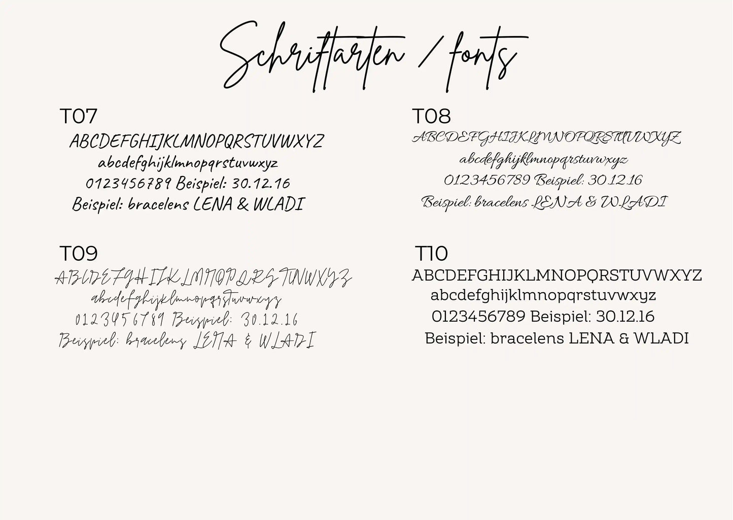 Auswahl weitere Gravur Schriftarten