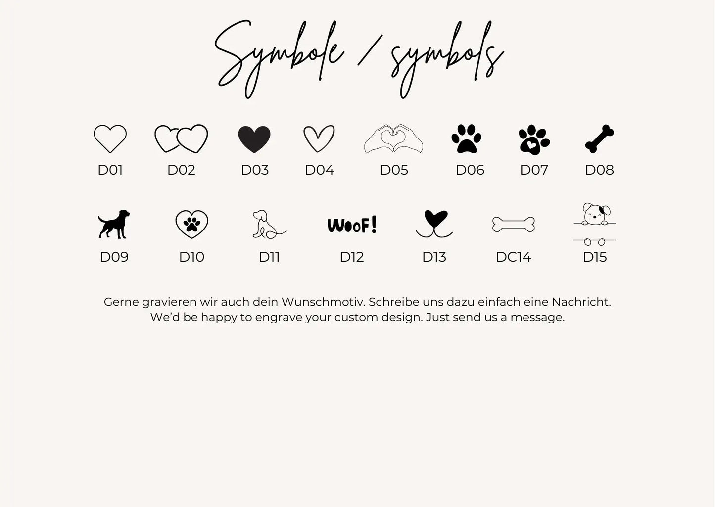 Symbol Auswahl für die Gravur der Hundemarke