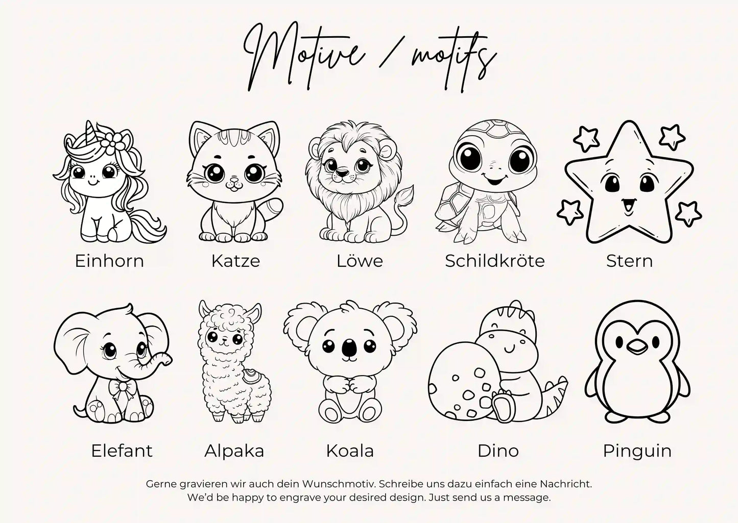 Auswahl an Gravursymbolen für den personalisierten Schlüsselanhänger aus Holz