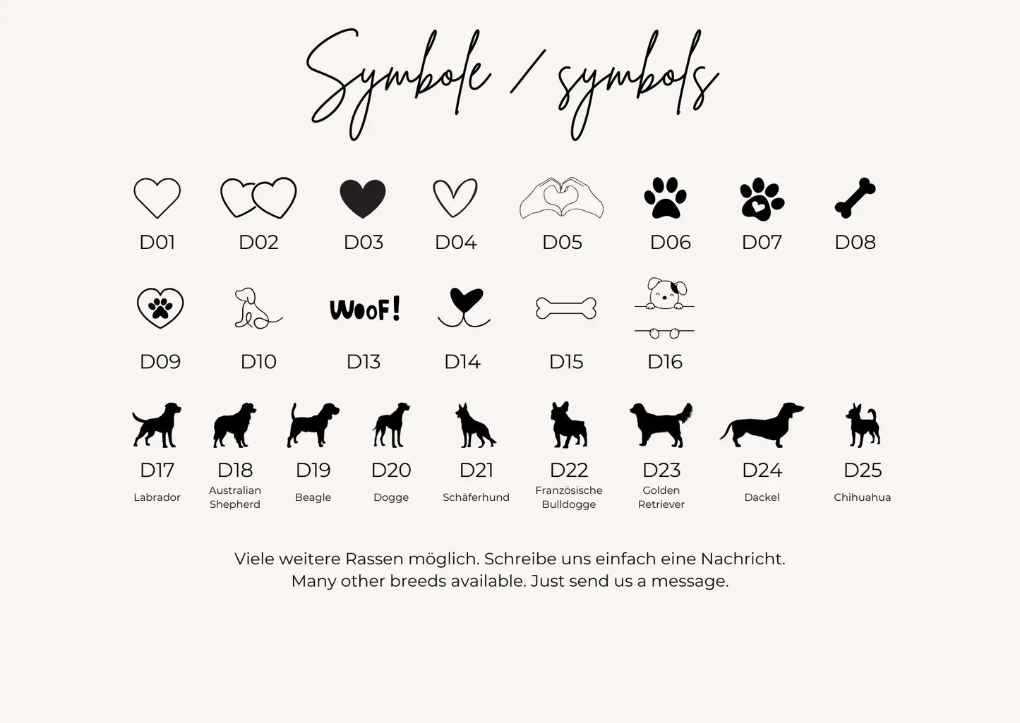 Auswahl Gravursymbole für das Hundearmband