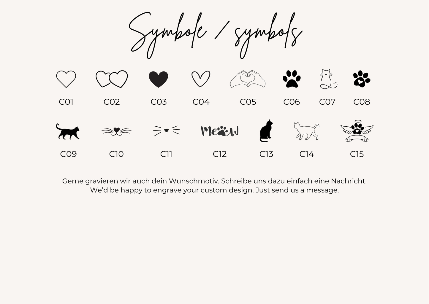 Katzen Armband Symbole, 15 Symbole zur Auswahl