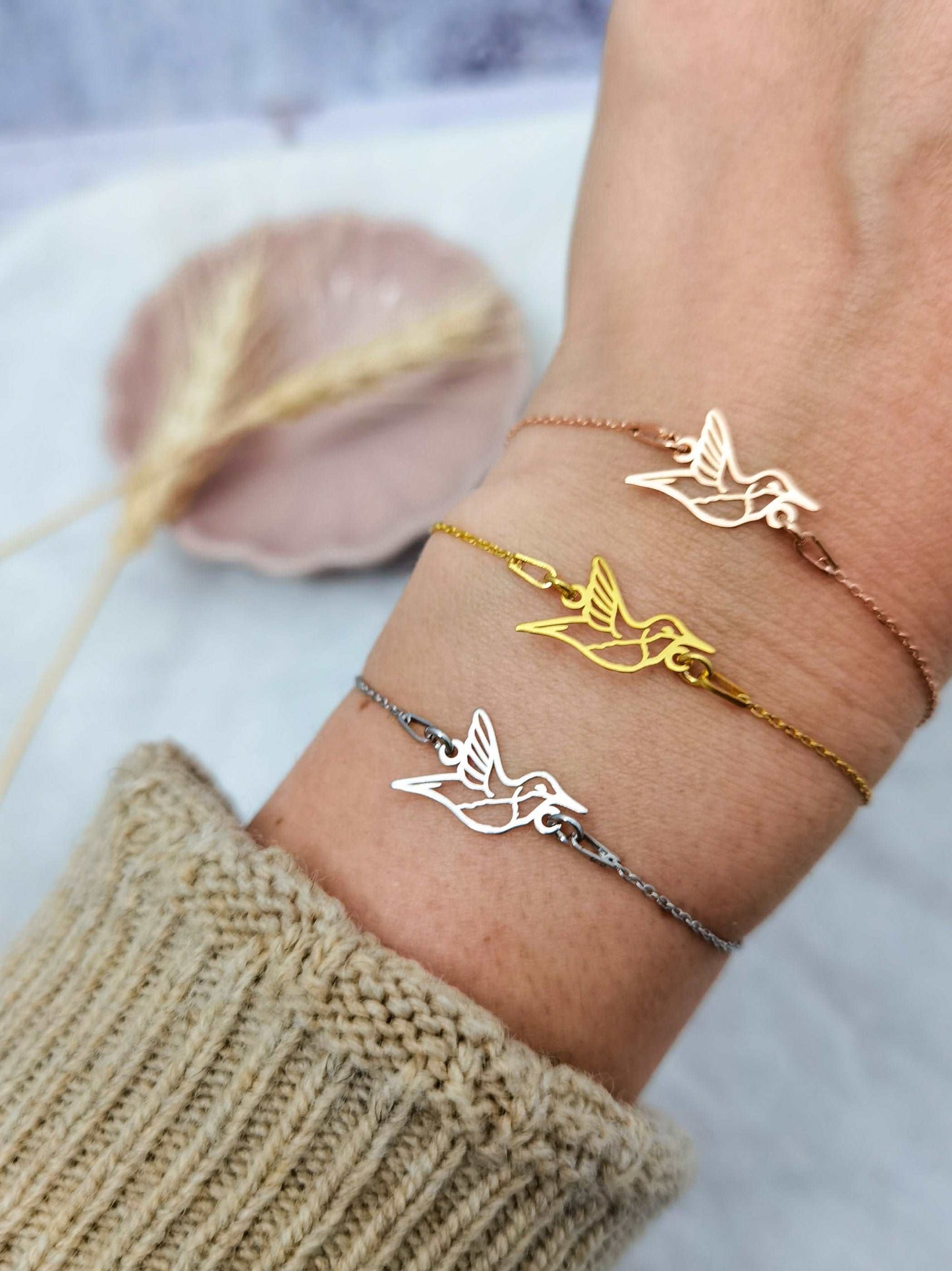 Tragefoto Kolibri Armband in silber, gold und roségold
