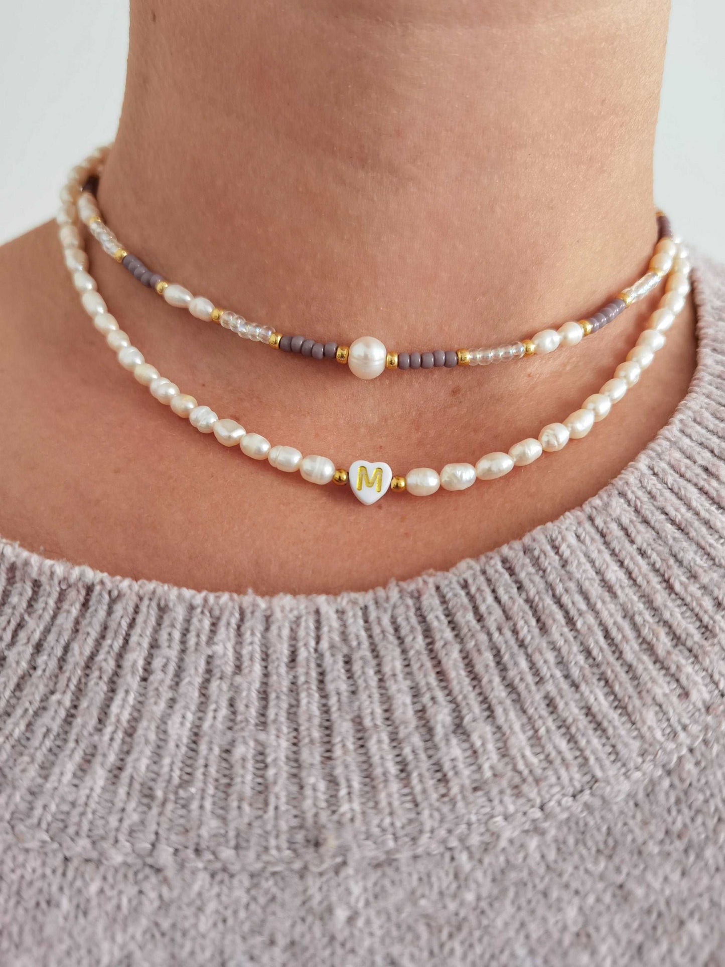 Süßwasserperlen Kette mit Buchstabe