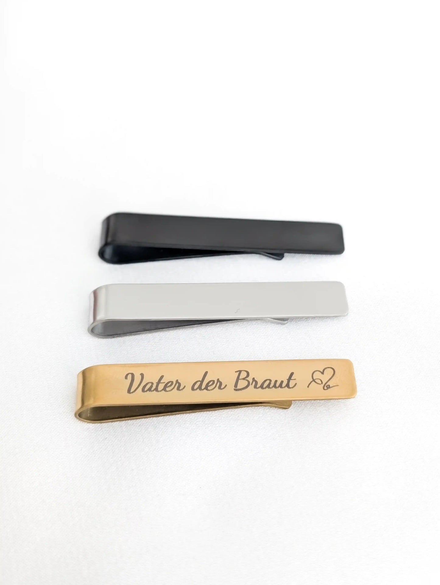 Krawattennadel mit Gravur als Geschenk für Brautvater in gold, silber oder schwarz