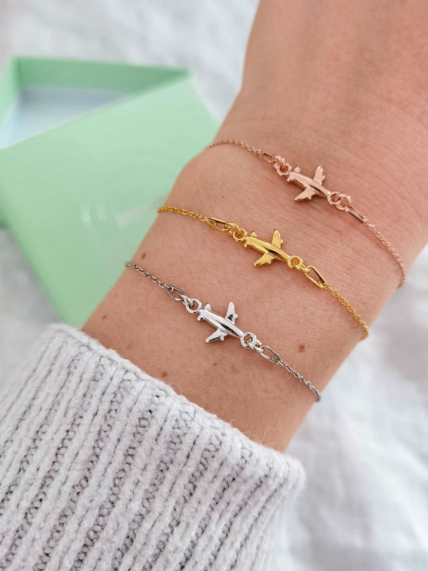 Tragefoto Flugzeug Armkettchen in silber, gold und roségold
