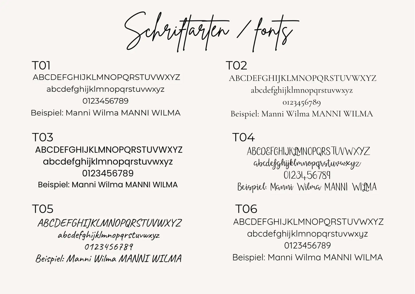 6 Schriftarten für die Gravur des Halsband Anhängers