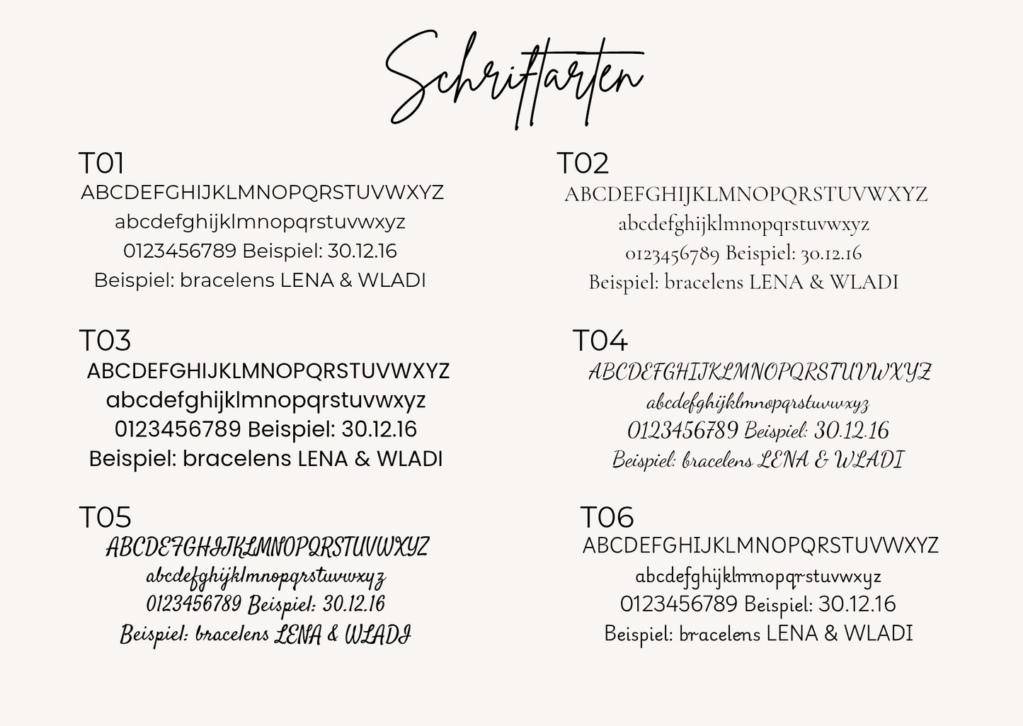 Gravurarmband Auswahl sechs Schriftarten