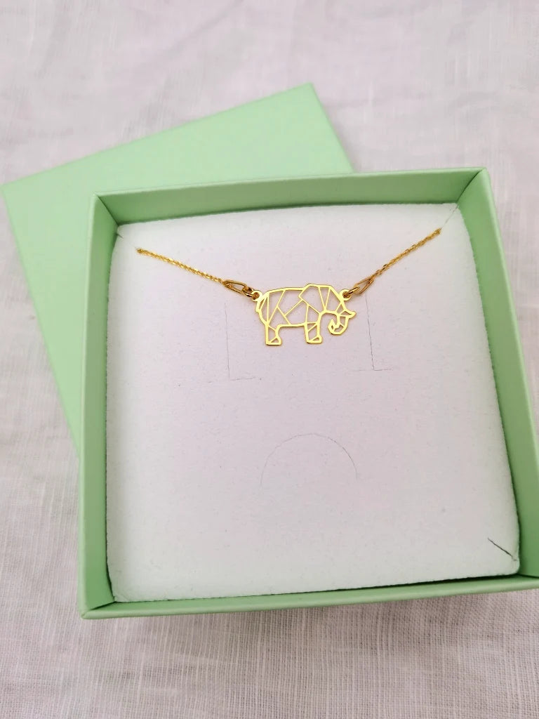 Goldenes Elefanten Armband im origami Stil in einer mintgrünen Schmuckschachtel