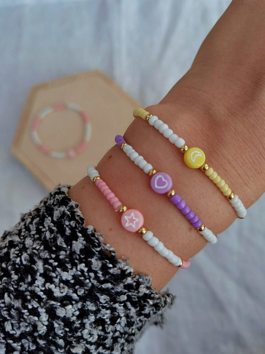 Buntes Perlenarmband mit Stern, Herz oder Mond Motivperle