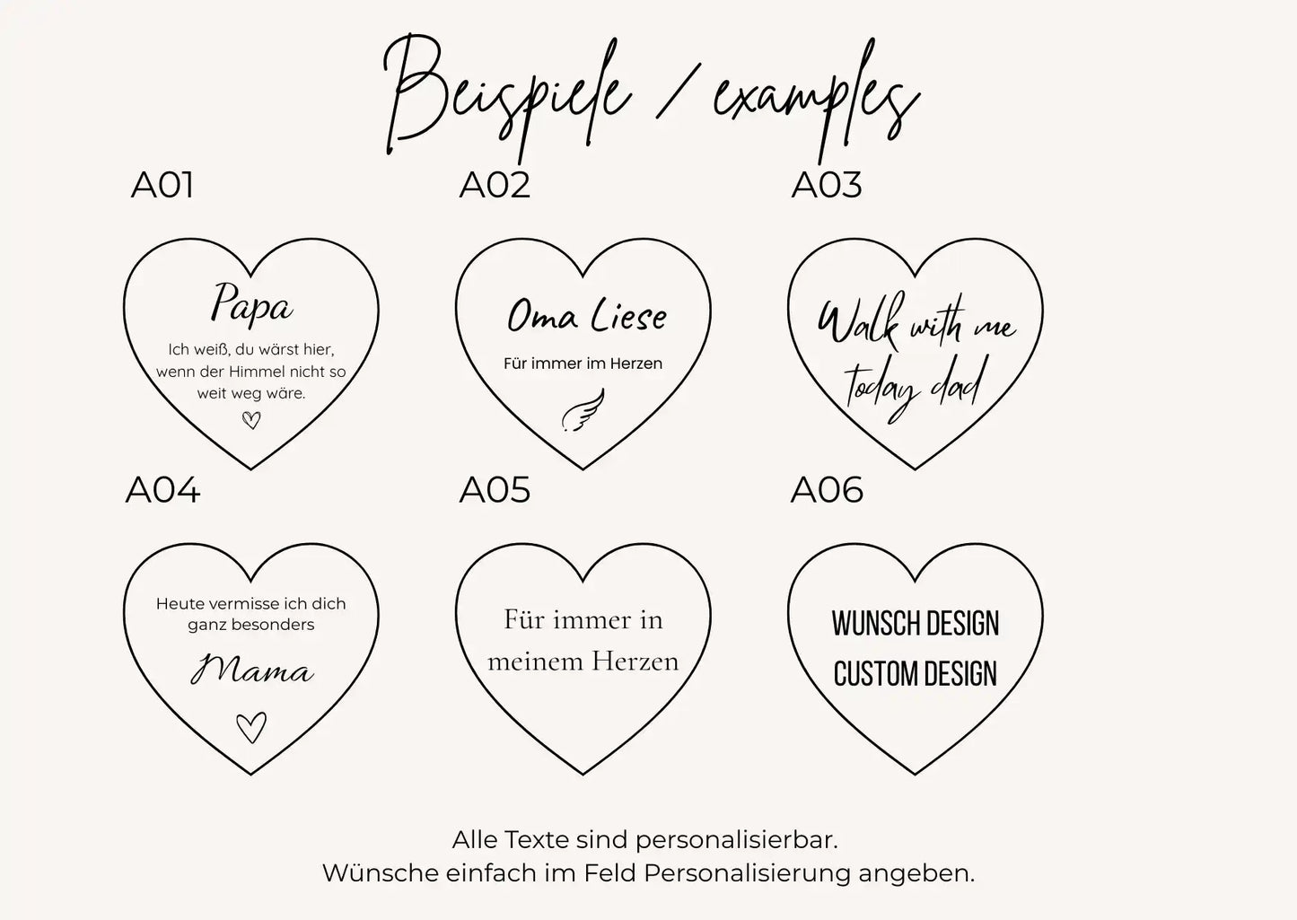 Designvorlagen für die Gravur eines personalisierten Brautstrauß Anhängers mit Herzmotiv
