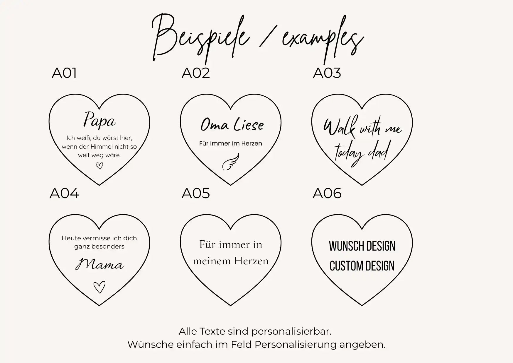 Designvorlagen für die Gravur eines personalisierten Brautstrauß Anhängers mit Herzmotiv