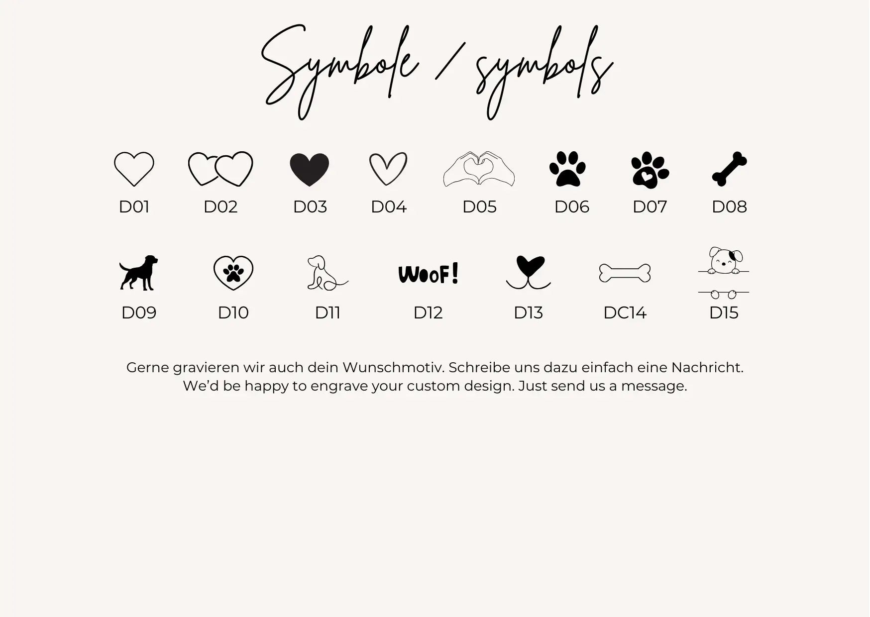 Symbol Auswahl für die Gravur der Hundemarke