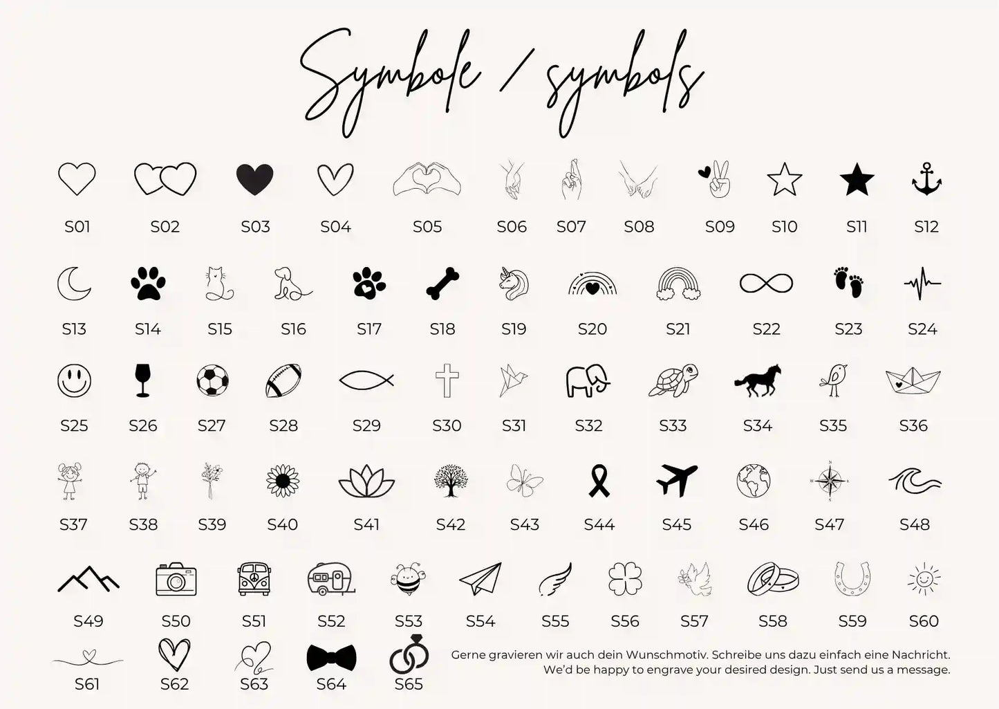 Gravursymbole für personalisierte Braut Mama Kette