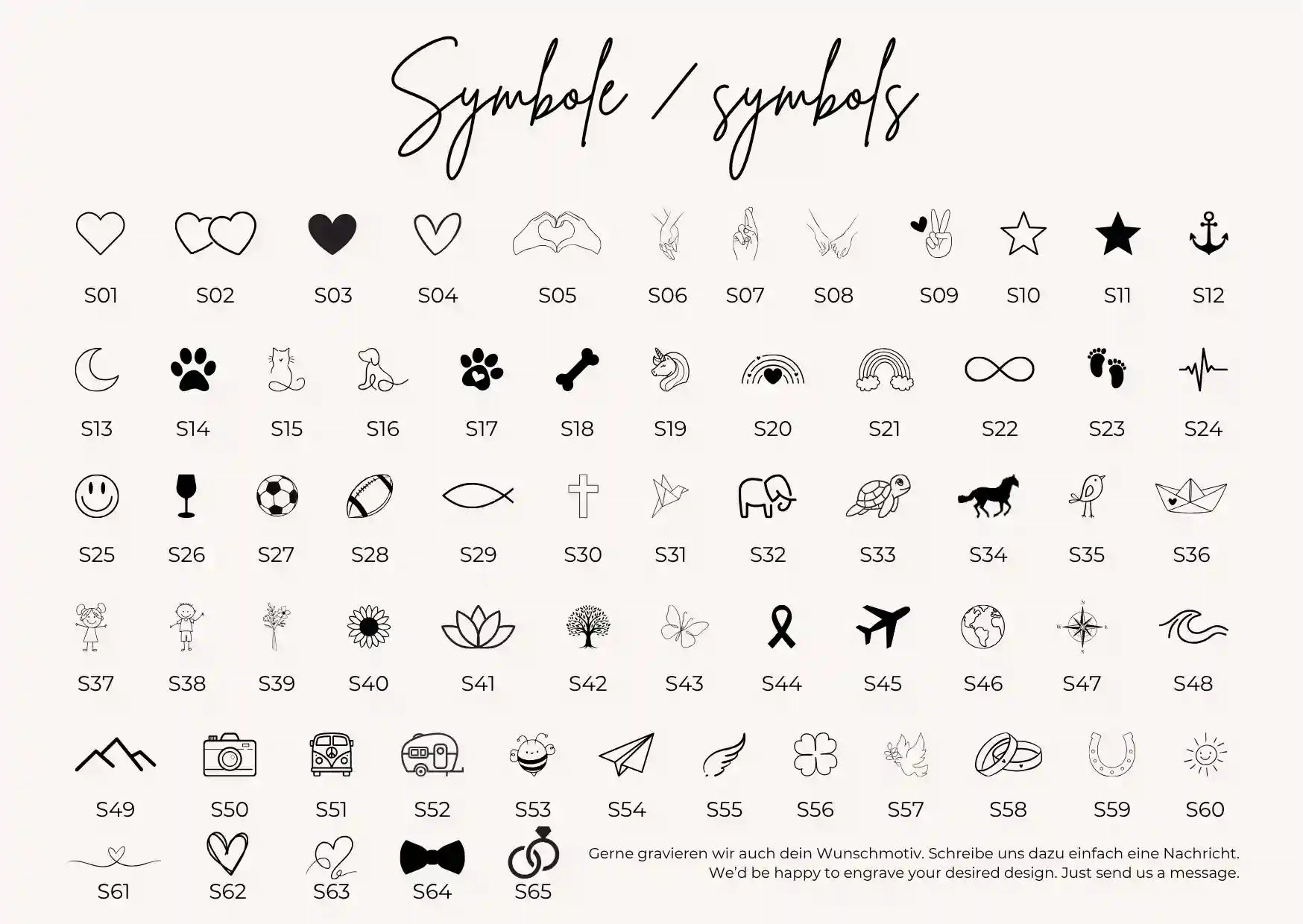 Gravursymbole für personalisierte Braut Mama Kette