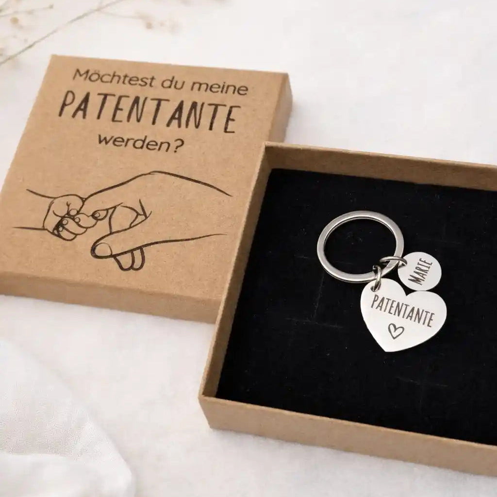 Patentante Schlüsselanhänger mit Gravur & Geschenkbox 