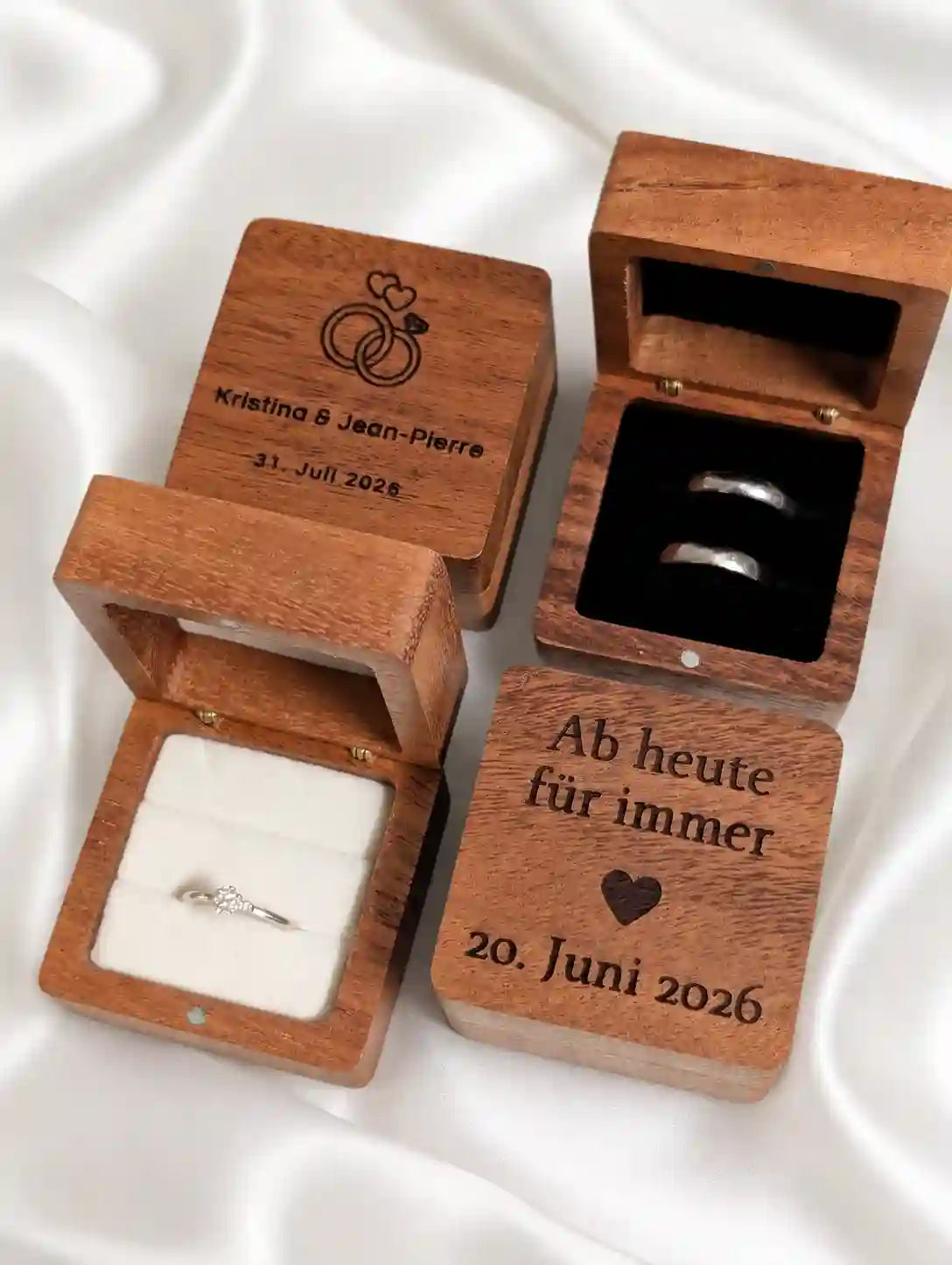 Ringbox Hochzeit personalisiert mit Gravur für Eheringe, zwei Varianten