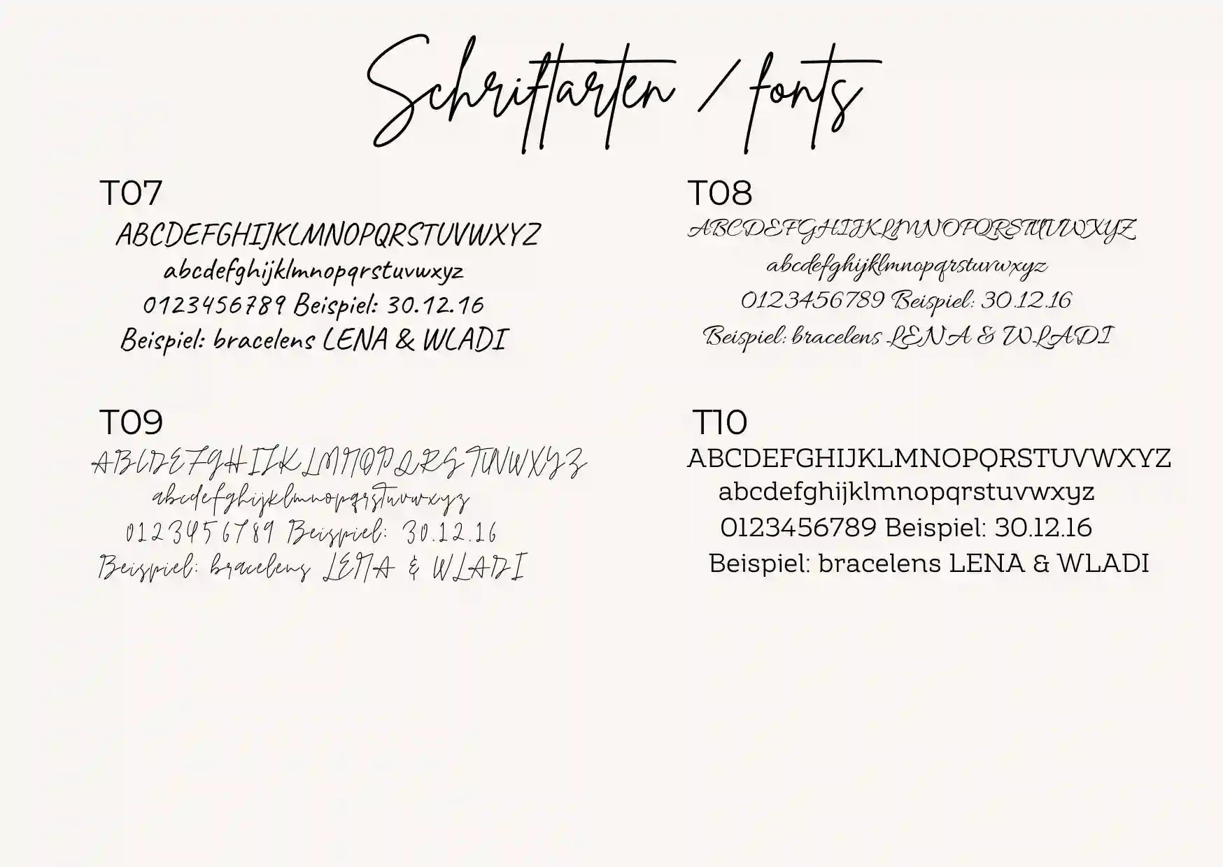 Weitere Schriftarten für personalisierte Schuh Tags zur Hochzeit – Accessoires für Hochzeitsshooting