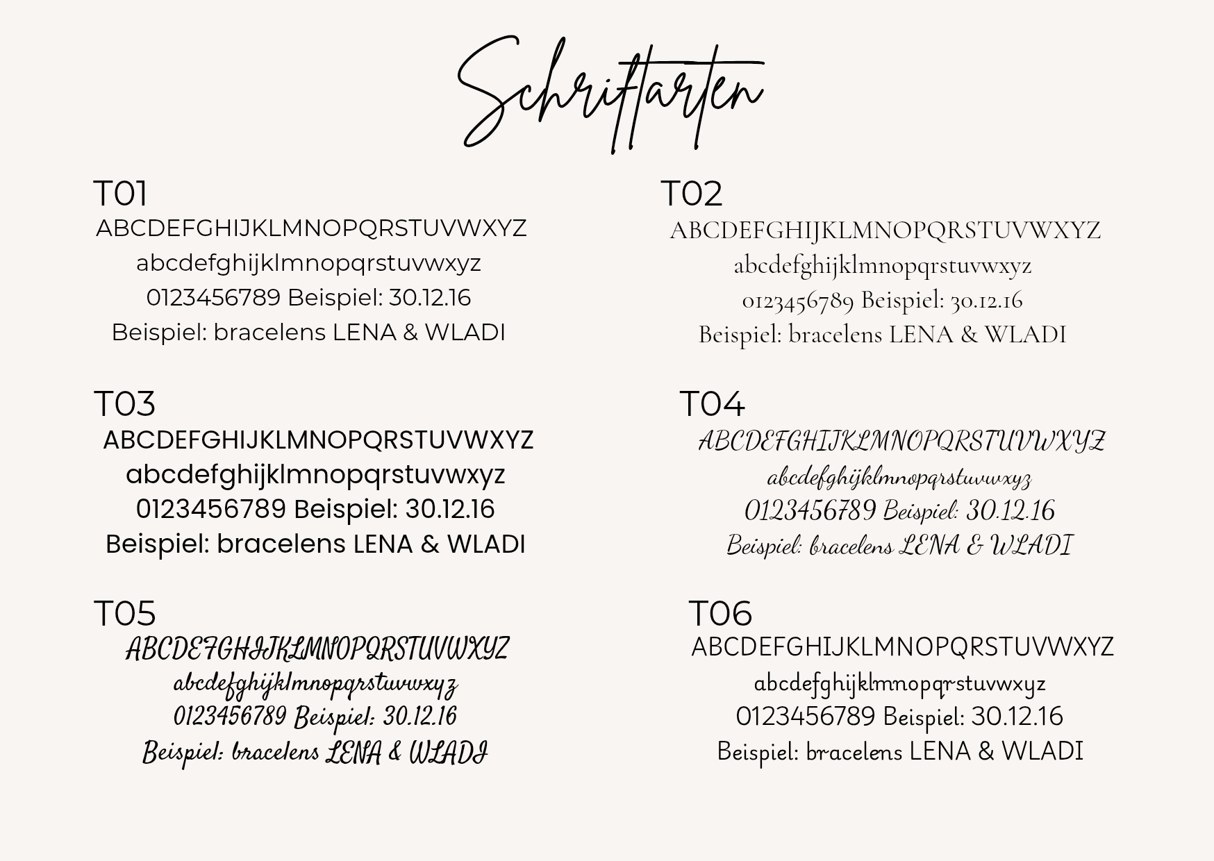 Gravurarmband Auswahl sechs Schriftarten